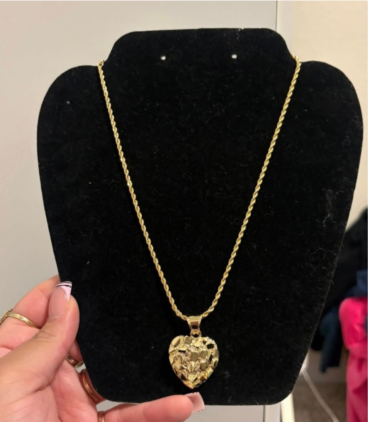 Nugget Heart Pendant Rope Chain